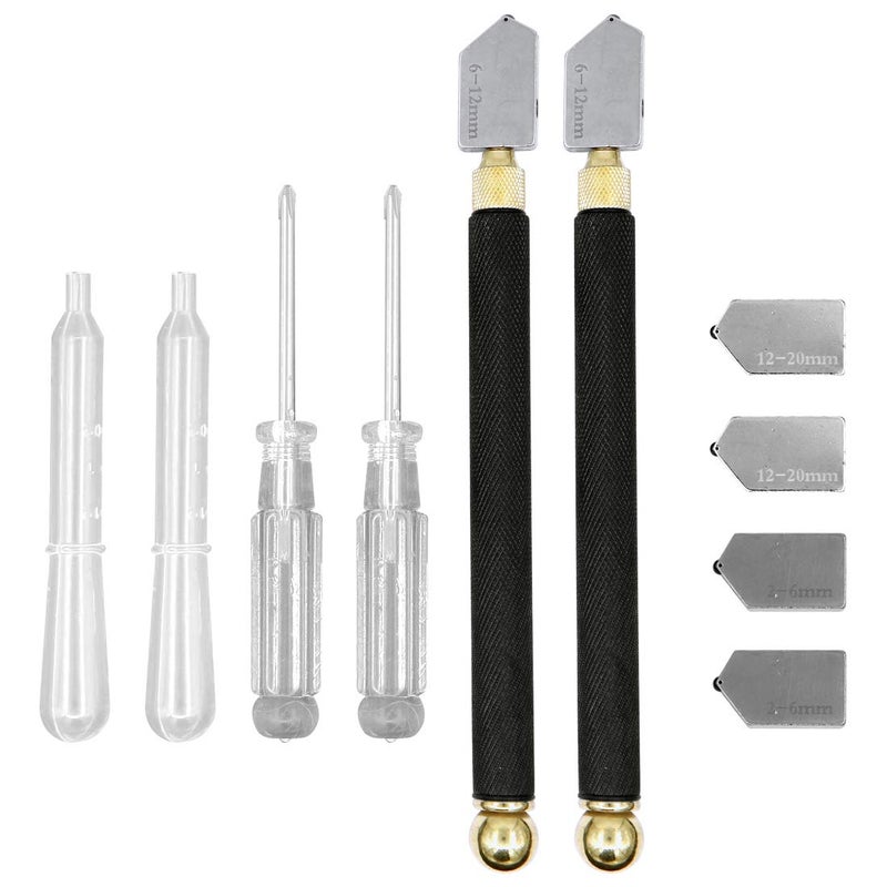 Geluode Glass Cutter Tool Set, 2mm-20mm Pencil Style Oil Feed Carbide Tip with Extra Replacement Head and Oil Dropper for Mosaic/Tiles/Mirror/Stained Glass Cutting - Image 1